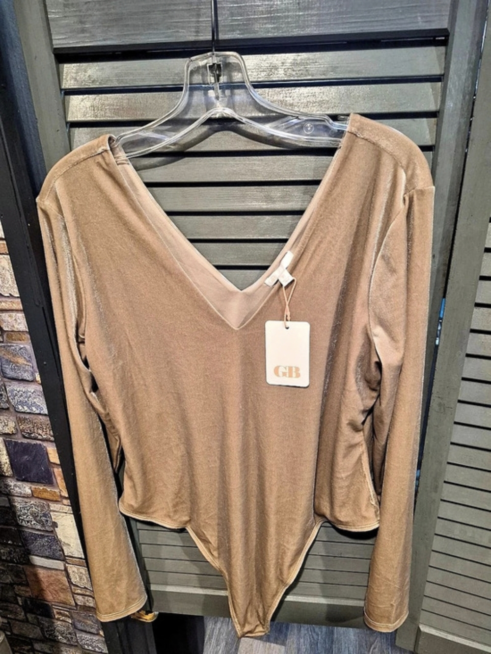 GB Long Sleeve V-Neck Velvet Bodysuit Brown XL
